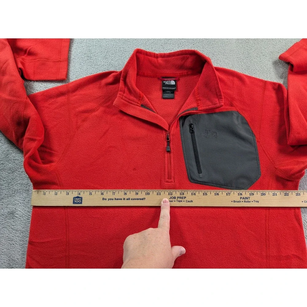 The North Face Mens Large Red Quarter Zip Fleece Pullover Grey Chest Pocket L
